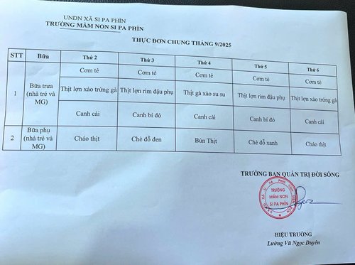Thực đơn tháng 09/2025